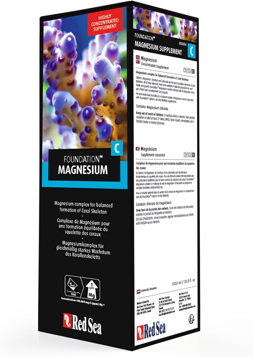 Red Sea Reef Foundation C Magnesium (Mg) Supplement, 1000ml - Maintains Magnesium Balance for Healthy Corals in Marine & Reef Aquariums